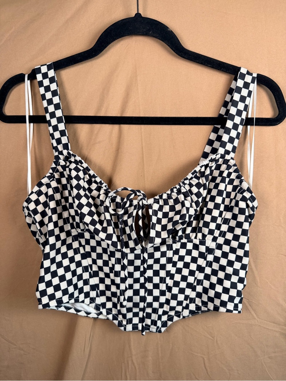 Y2K Checkerboard Corset Top Black White Racing Bustier Cotton Candy LA S